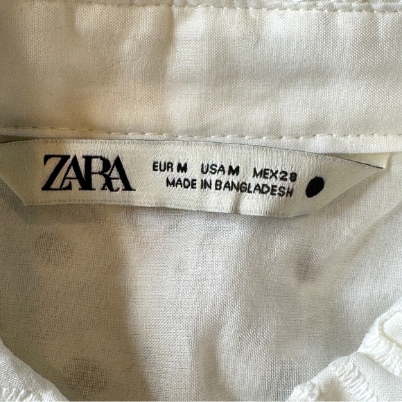 Zara women’s Medium White Cotton Eyelet Shirt Dress Belted Lined Pockets - Picture 3 of 12